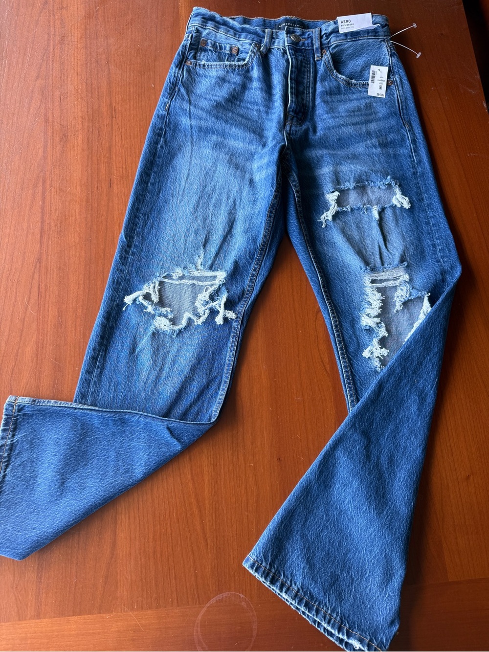 NWT! Aeropostale Women's Distressed Baggy Boyfriend Jeans - Blue- Size 4